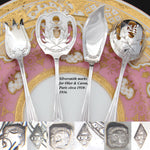 Fine Antique French Sterling Silver 4pc Hors d'Oeuvre Serving Set, Bead Festooned Pattern