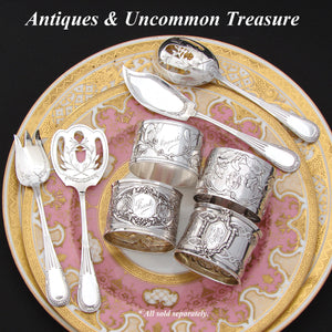 Fine Antique French Sterling Silver 4pc Hors d'Oeuvre Serving Set, Bead Festooned Pattern