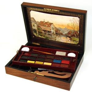 Fab Antique French Bourgeois Aine Painter's Box, Watercolor Set, Art Nouveau