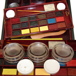 Fab Antique French Bourgeois Aine Painter's Box, Watercolor Set, Art Nouveau