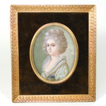 Antique French Portrait Miniature, Woman with Pearl Jewelry, Gilt Bronze Frame