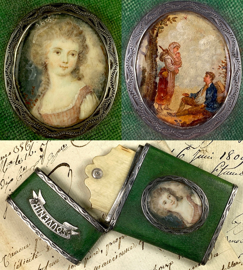 RARE Opulent c.1770-1800 French Shagreen Portrait Miniature Souvenir Aide Memoire, Carnet du Bal, Necessaire