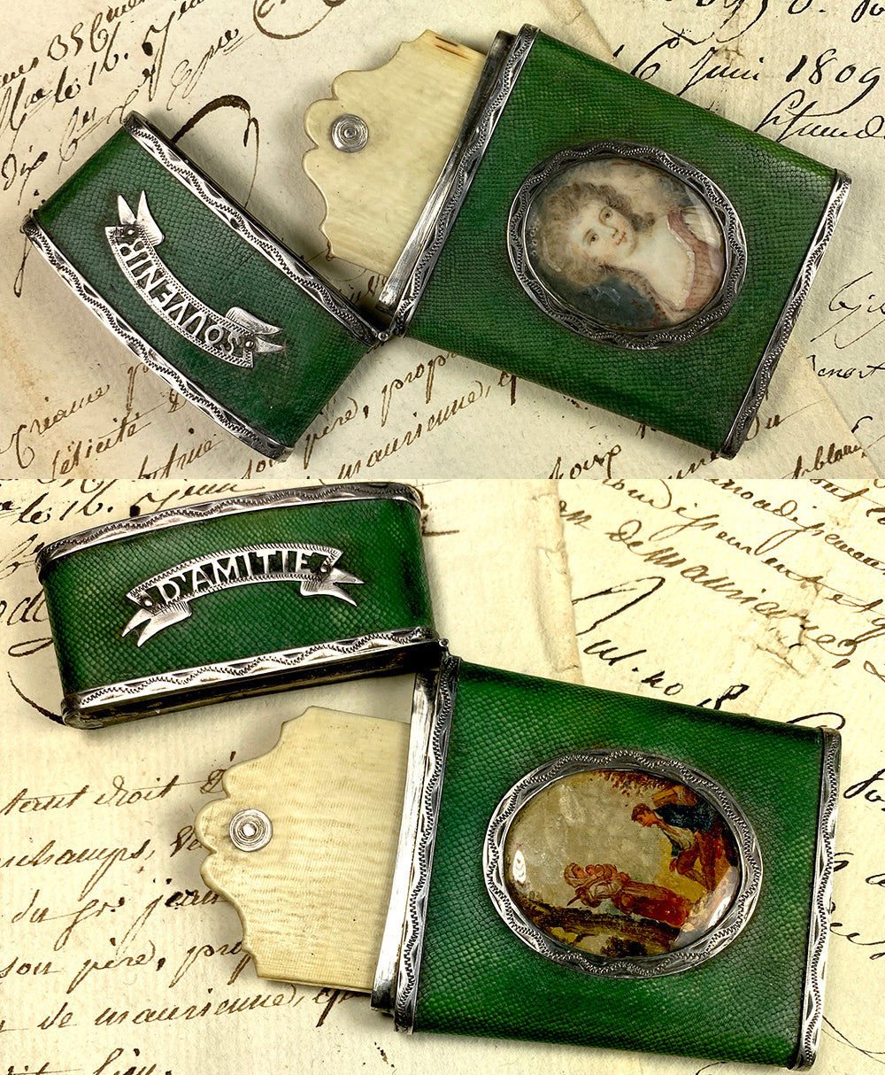 RARE Opulent c.1770-1800 French Shagreen Portrait Miniature Souvenir Aide Memoire, Carnet du Bal, Necessaire