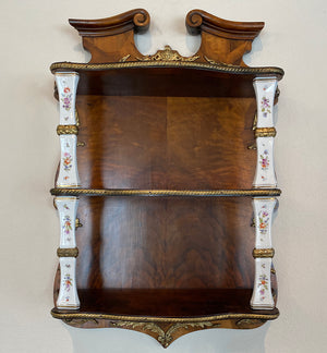 Fine 19th c. Antique French 3-Tier Kingwood and Ormolu, Porcelain Wall Shelf, 28.5" Tall, Louis XVI Aesthetic