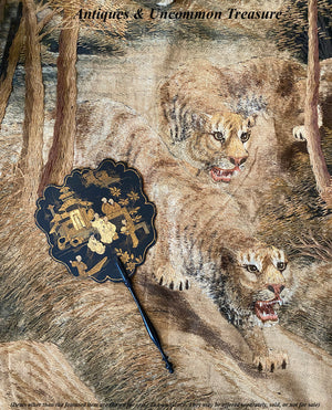 RARE Antique 18th to 19th Century China Silk Embroidery Tapestry, Signed, All the Good Luck of Chinese Tigers
