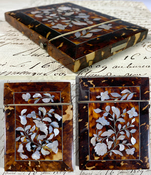 Fine Antique Victorian Napoleon III Era Tortoise Shell and Mother of Pearl Card Case