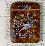 Antique Victorian Era Card Case, Mother of Pearl Marquetry on Tortoise Shell, Napoleon III