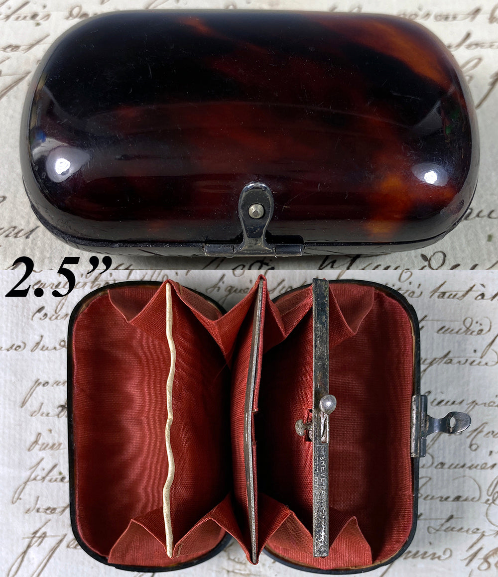 Superb Little Antique Coin Purse, Tortoise Shell, Silk Interior in Excellent Condition, French