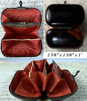 Superb Little Antique Coin Purse, Tortoise Shell, Silk Interior in Excellent Condition, French