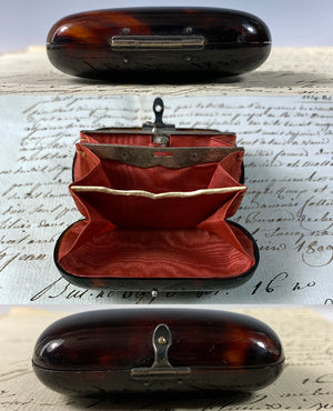 Superb Little Antique Coin Purse, Tortoise Shell, Silk Interior in Excellent Condition, French