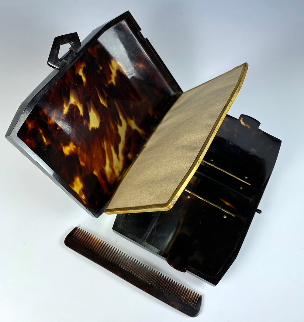 Antique French Tortoise Shell Purse, Makeup Case, Minaudière, c.1900-1920 Art Deco