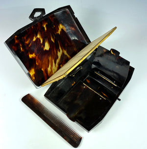 Antique French Tortoise Shell Purse, Makeup Case, Minaudière, c.1900-1920 Art Deco