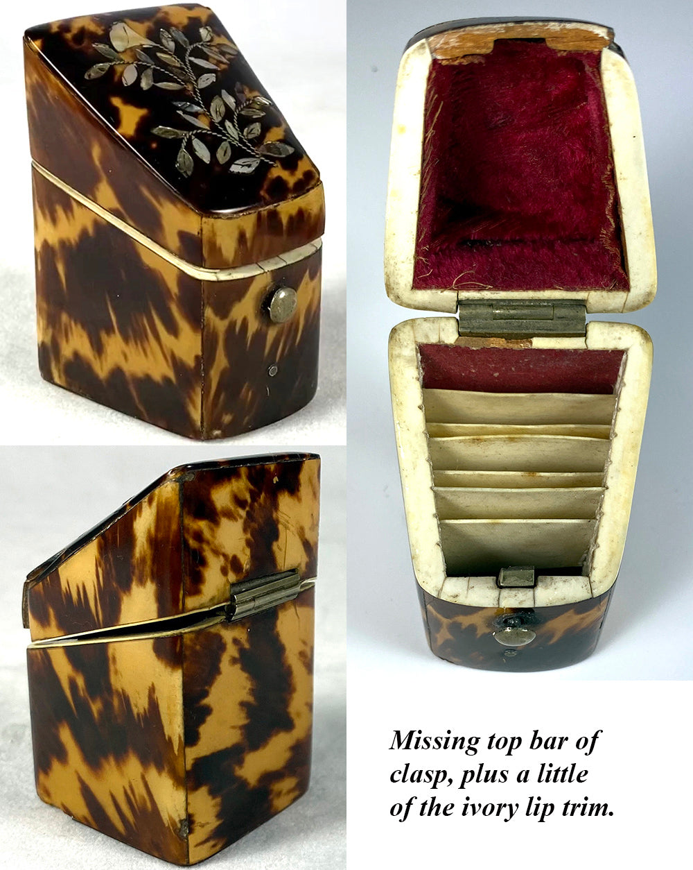 Antique Victorian Tortoise Shell Needle Case, Knife Box Style - Abalone Marquetry, Tortoiseshell