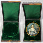 Antique French 5" x 4.5" Etui, Case for Portrait Miniature, Tortoise Shell and Silk Velvet,