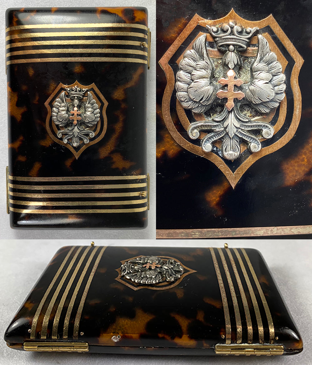 19th Century Tortoise Shell Etui, a Purse, Superb Interior and Pique with Crown Cartouche