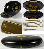 Antique French Sterling Silver Vermeil Sewing Tools in Tortoise Shell Case, Etui, c.1850s