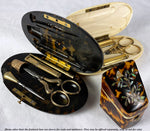 Antique French Sterling Silver Vermeil Sewing Tools in Tortoise Shell Case, Etui, c.1850s