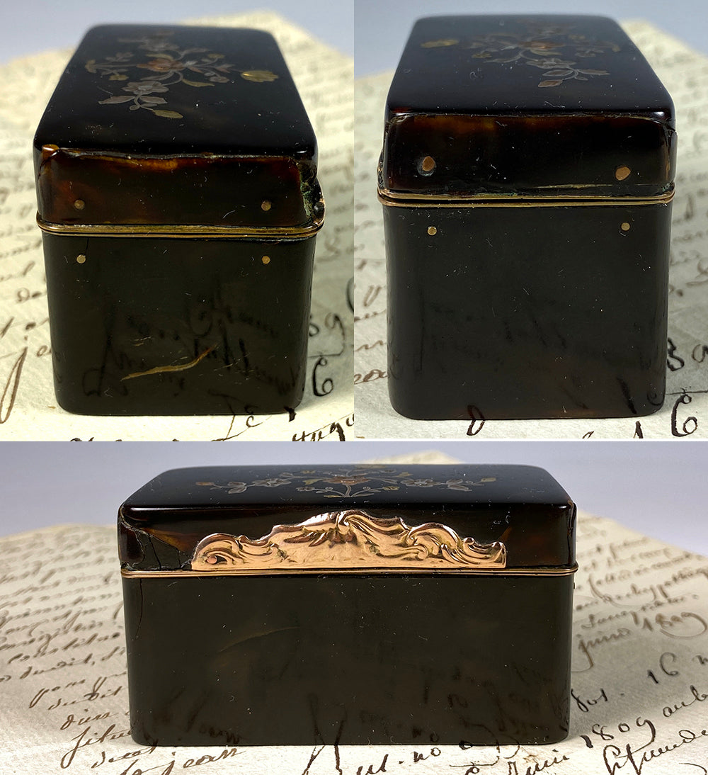 Tortoise Shell Snuff Box Antique c.1760-1800 French Snuff Box, Tortoise Shell w 18k Gold, Silve ...
