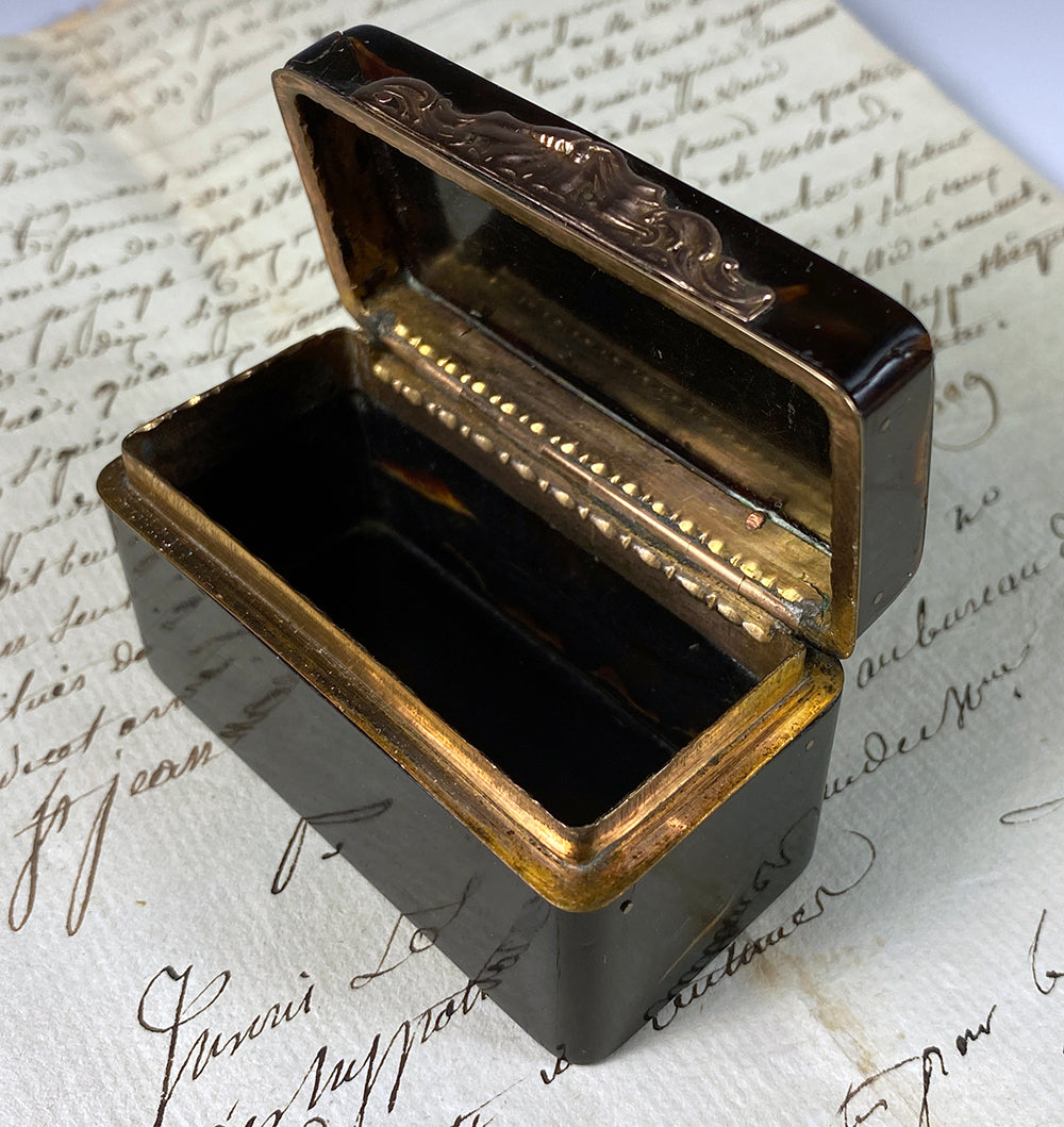 Tortoise Shell Snuff Box Antique c.1760-1800 French Snuff Box, Tortoise Shell w 18k Gold, Silve ...