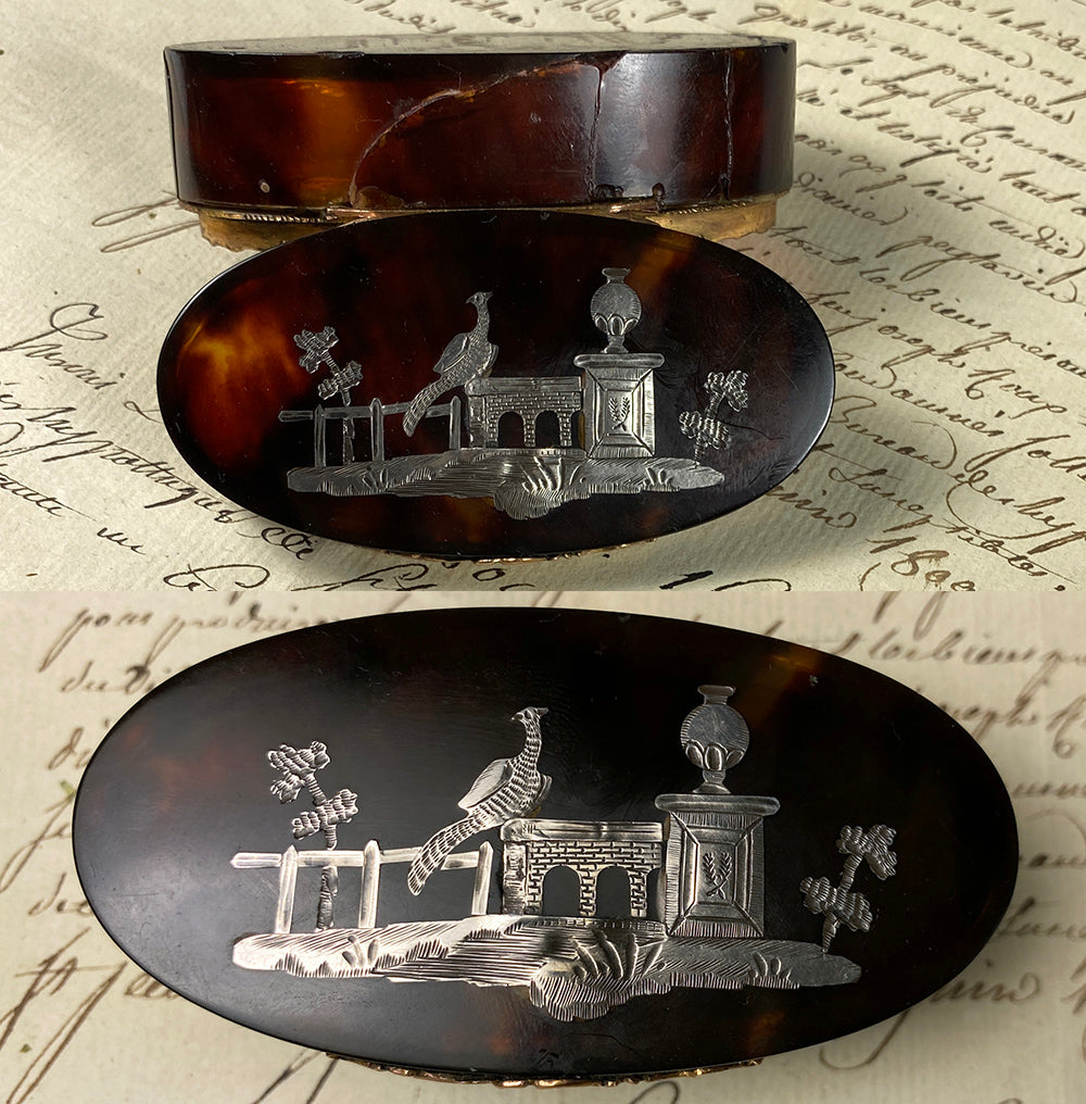 Tortoise Shell Snuff Box Antique c.1760-1800 French Snuff Box, Tortoise Shell w 18k Gold, Silve ...