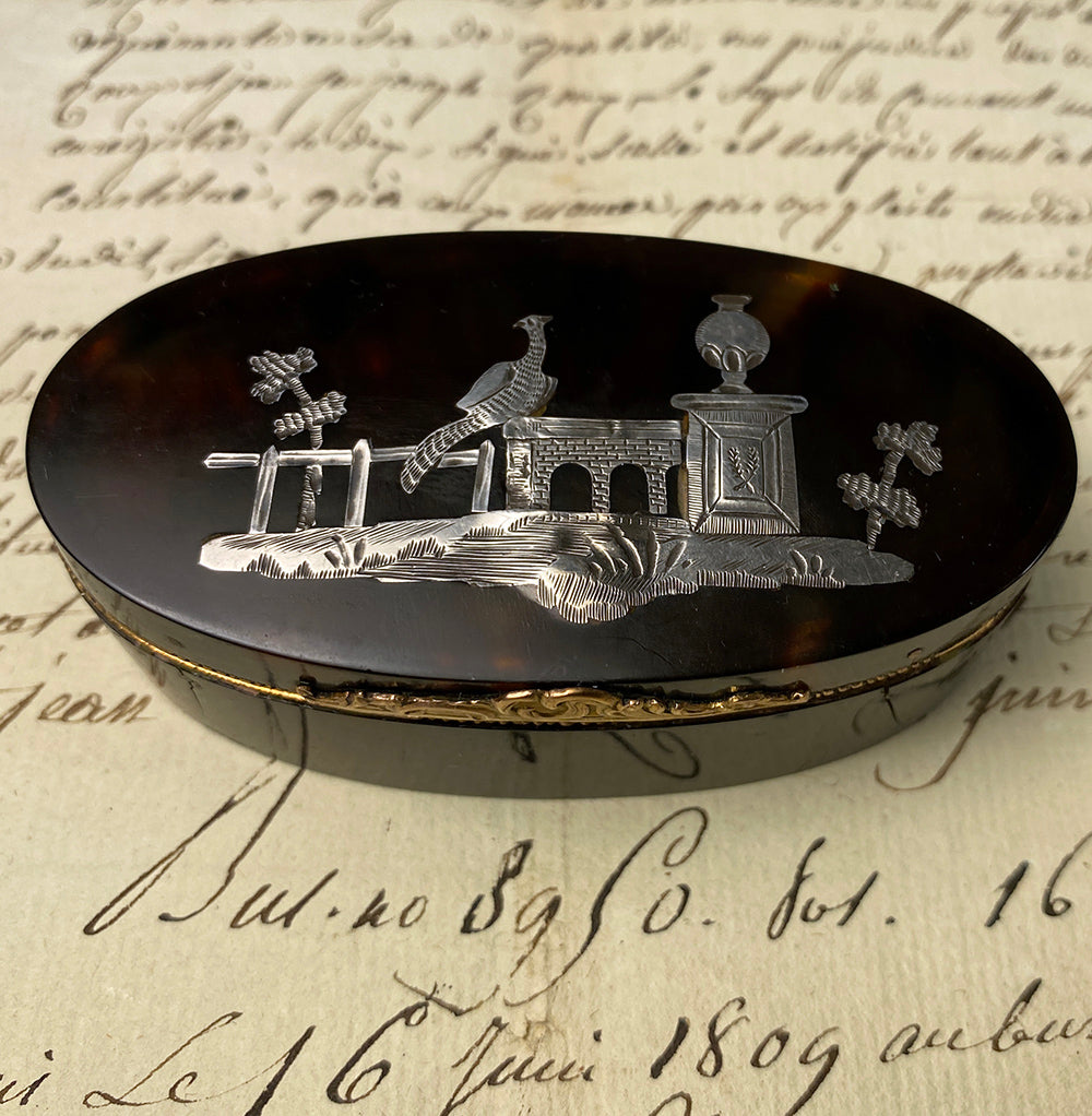 Tortoise Shell Snuff Box Antique c.1760-1800 French Snuff Box, Tortoise Shell w 18k Gold, Silve ...