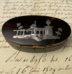 Antique c.1760-1800 French Snuff Box, Tortoise Shell w 18k Gold, Silver Marquetry Inlays