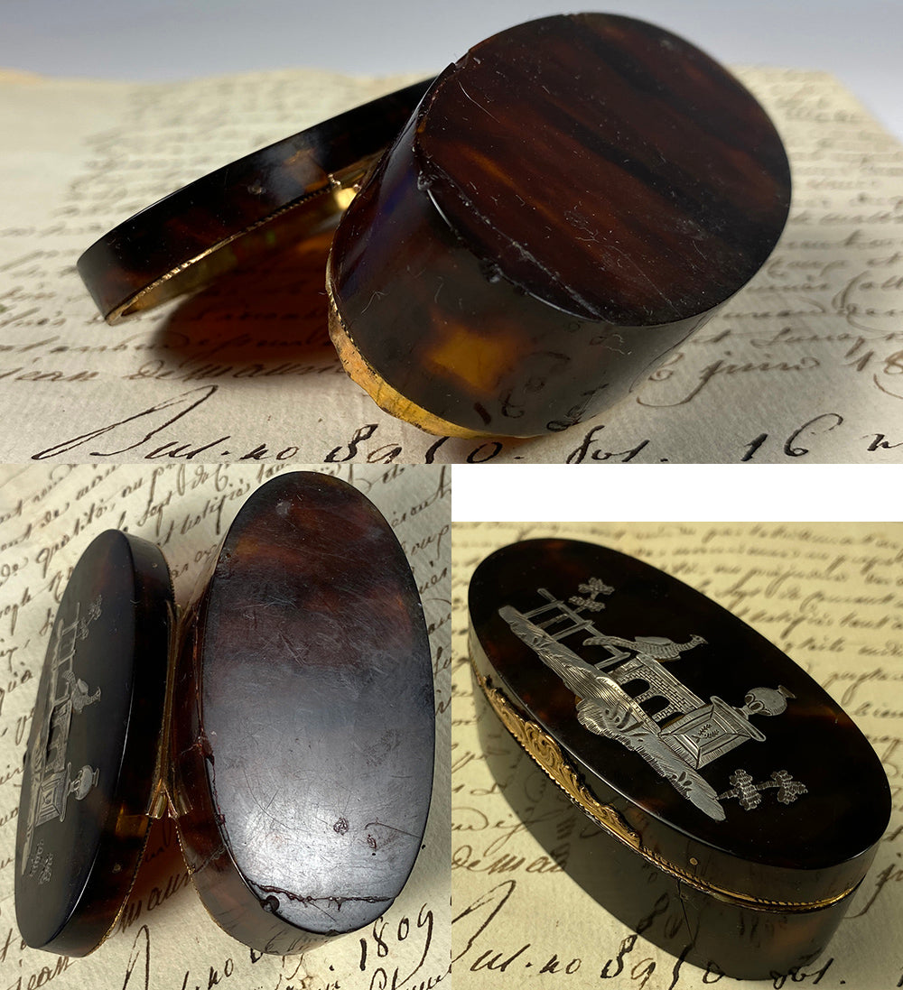 Tortoise Shell Snuff Box Antique c.1760-1800 French Snuff Box, Tortoise Shell w 18k Gold, Silve ...
