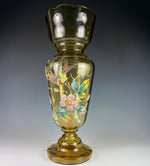 Excellent 19th Century 13.5" Tall Harrach Coraline Vase, Smokey Topaz Bohemian Art Glass