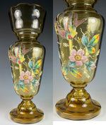 Excellent 19th Century 13.5" Tall Harrach Coraline Vase, Smokey Topaz Bohemian Art Glass