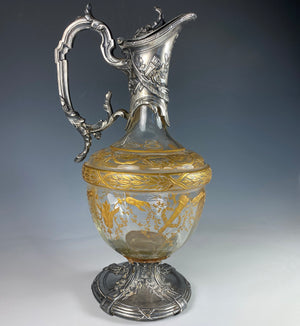 Fine Antique Raised Gold Enamel on Baccarat Crystal Claret Jug, Wine Decanter, Armand Fresnais S P