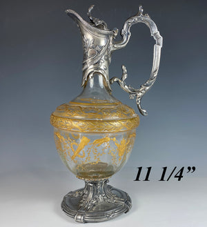 Fine Antique Raised Gold Enamel on Baccarat Crystal Claret Jug, Wine Decanter, Armand Fresnais S P