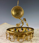 Antique French Enameled Glass and Ormolu Pocket Watch Stand, Vide Poche, 19th c.