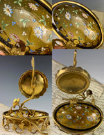 Antique French Enameled Glass and Ormolu Pocket Watch Stand, Vide Poche, 19th c.