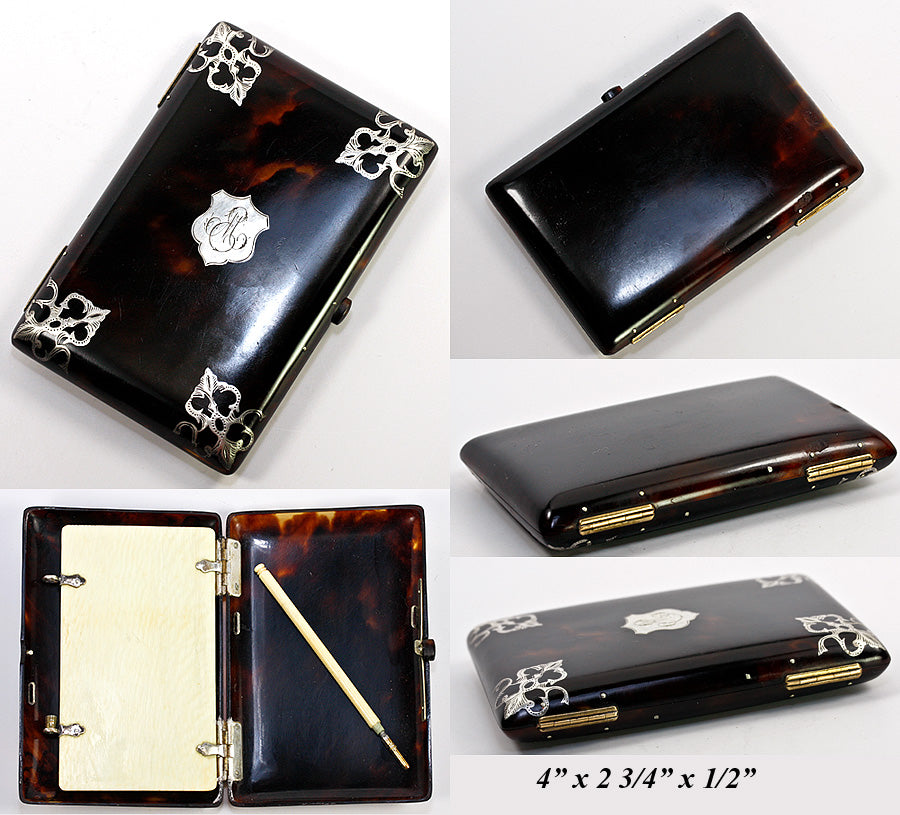 Antique Calling Card Case, Necessaire, Tortoise Shell, Ivory & French ...