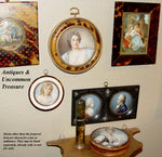 RARE Antique French Revolution Portrait  Miniature Pair, Military Officer, Wife, Tortoise Shell Pique Frame