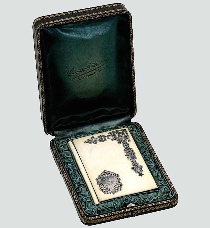 RARE Antique French Card Case, Necessaire, Sterling Silver & Ivory Aide d' Memoire