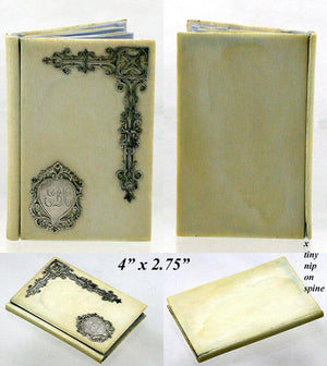 RARE Antique French Card Case, Necessaire, Sterling Silver & Ivory Aide d' Memoire