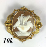 Beautiful Victorian Antique Cameo in 12k Gold Brooch Mount, Subject: Doves of Pliny