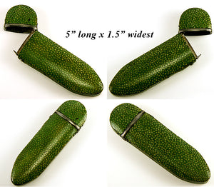 Rare Antique Georgian, 18th century Shagreen Etui, Spectacles Case, Sterling Silver, Galuchat