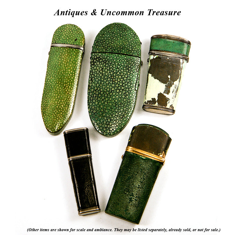 Rare Antique Georgian, 18th century Shagreen Etui, Spectacles Case, Sterling Silver, Galuchat