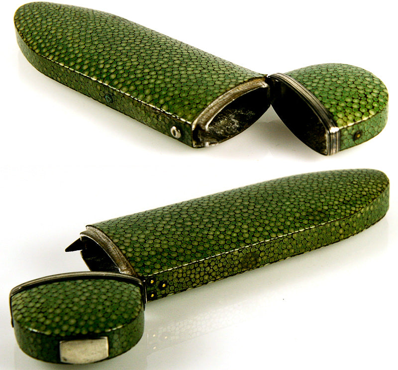 Rare Antique Georgian, 18th century Shagreen Etui, Spectacles Case, Sterling Silver, Galuchat