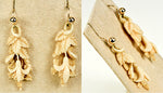 Antique Victorian Era Hand Carved Ivory Earrings Pair in Camelback Box, 10k Gold
