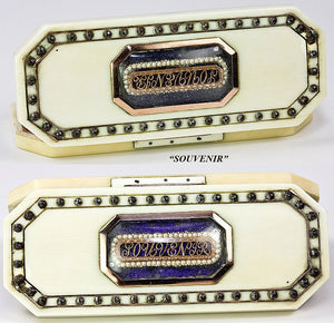 Antique Georgian 18k and Enamel 'Souvenir' Etui, 'Boite a' Mouche', Patch Box or Toothpick Box, Ivory