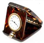 Antique 19th Century Swiss Made Clockworks, Tortoise Shell Travel Case, Clock in Tortoiseshell