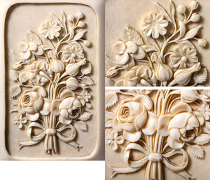 Antique Dieppe, France, Carved Ivory Aide d' Memoire, Nécessaire with Stylus. Floral
