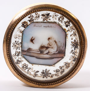 Rare c.1750-80s French Bonboniere, Confectioner's Box or Snuff, Opaline Glass, Ivory, Hand Painted Miniature Portrait, Bonbon