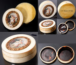 Antique French Carved Ivory Snuff or Patch Box c.1750s, 18k Gold and Kiln-fired Enamel