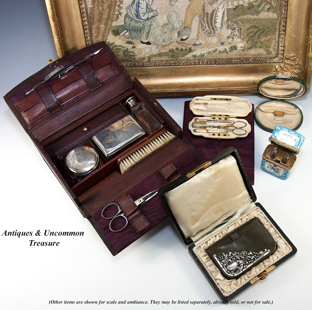 Antique French Sewing Set, Ivory Kit, Etui, Complete Sterling Silver 18k Vermeil Tools, Napoleon III