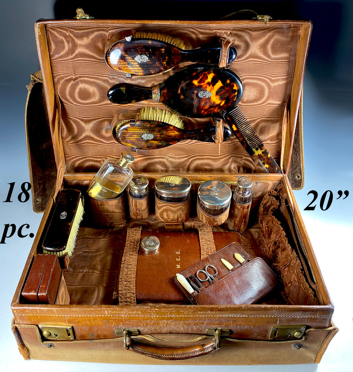 Superb RARE c.1901 English Travel Valet, Valise, 19 Pc Vanity in Torto –  Antiques & Uncommon Treasure