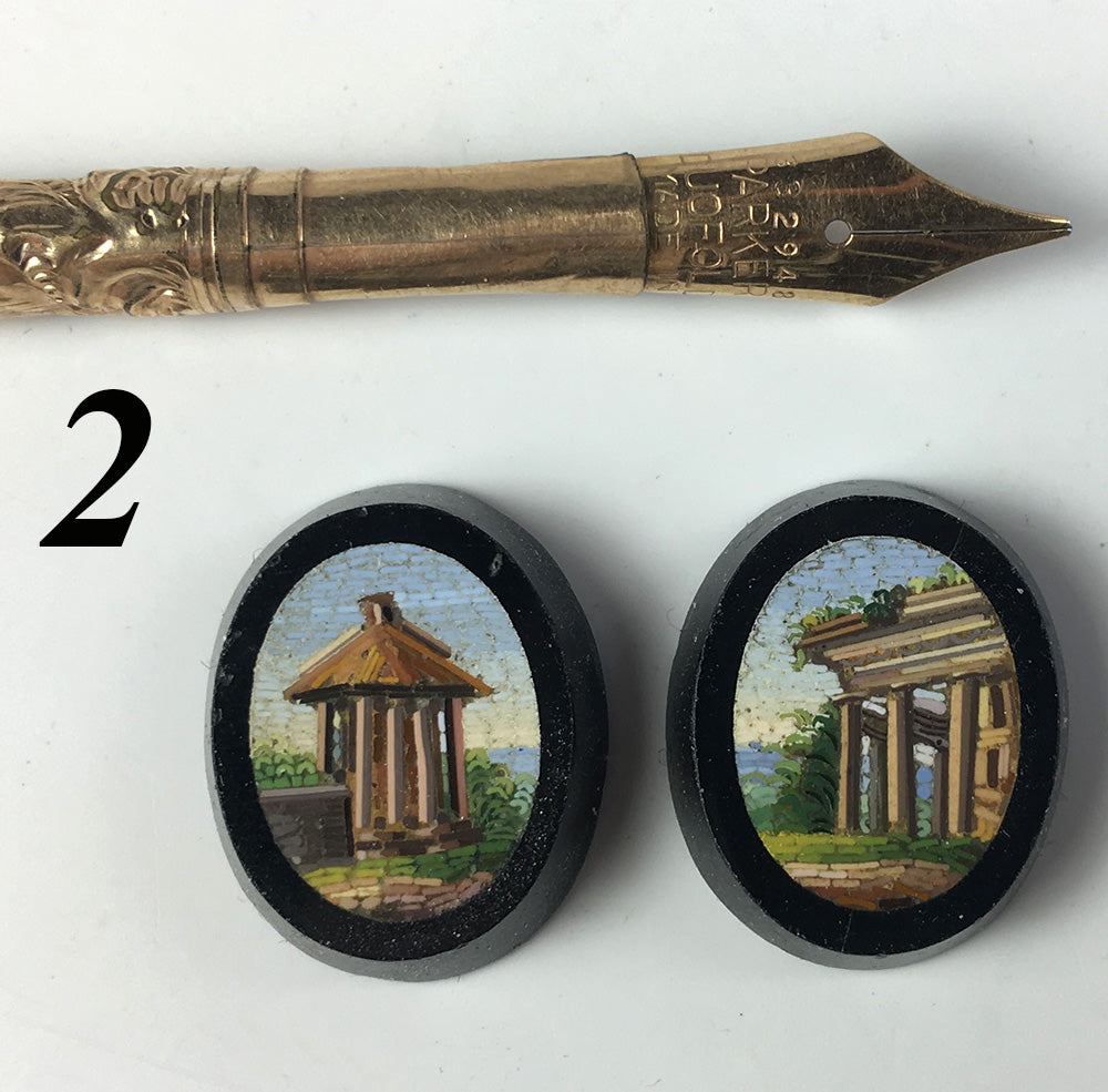 Antique Italy Victorian Grand Tour Micro Mosaic Plaques, Unmounted, for Earrings or Cufflinks
